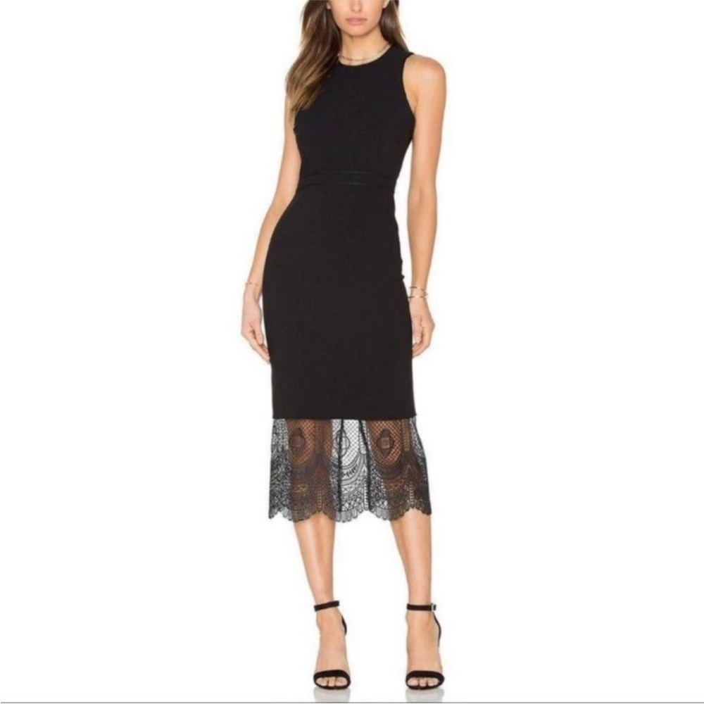 NWT Cinq a Sept Black Hestia Lace Hem Sleeveless Sheath Midi Dress Size 0 NEW